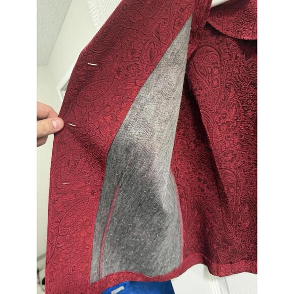 Miss Dorby Women's Deep Red Jacquard Floral Skirt Suit 12 - Picture 3 of 14